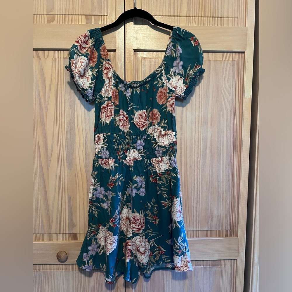 American eagle green flowered romper size XS